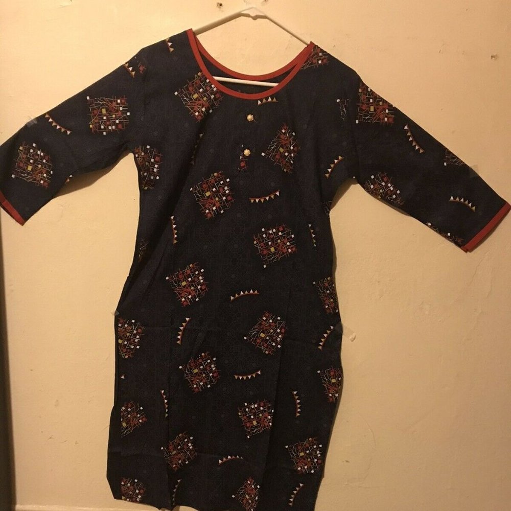 Indian kurti top - dark blue with reddish patterns